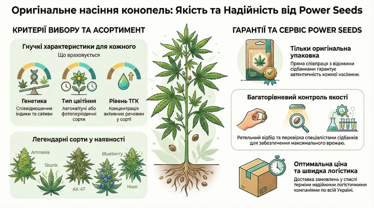 купити Насіння конопель в оригінальній упаковці 